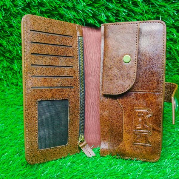 Original Leather Double Mobile Gadget Long Wallet - Image 2